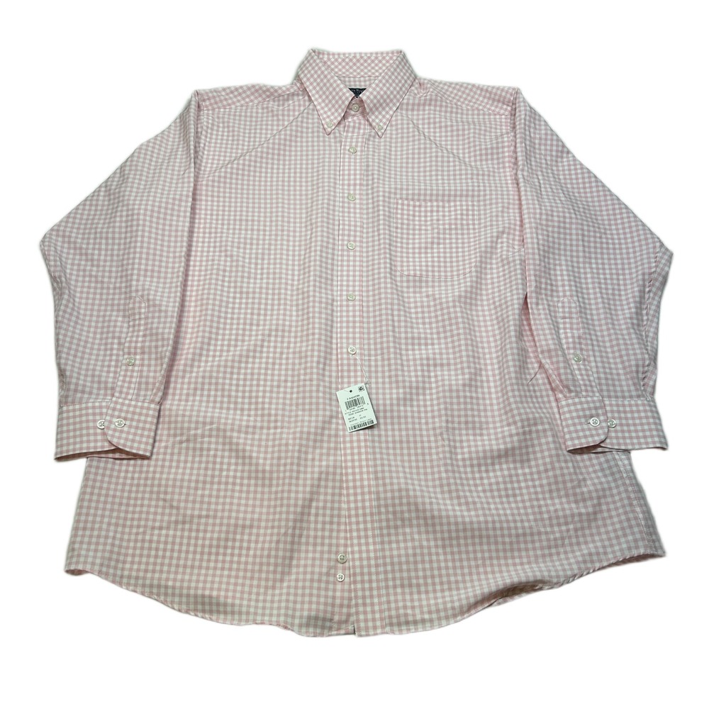 Club Room Traveler Dress Shirt Mens XL 17 32/33 Pink Gingham Regular Fit NEW